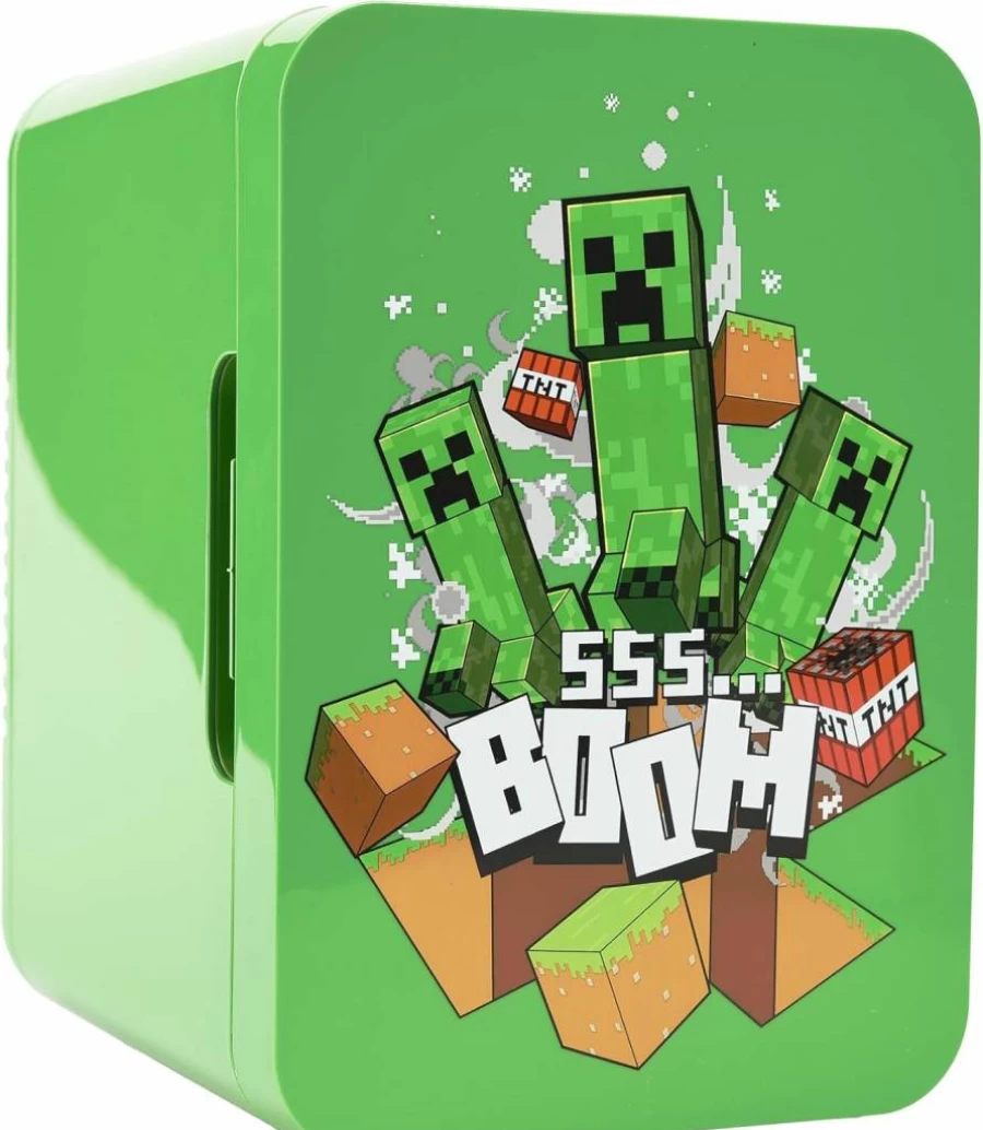 Ukonic Minecraft Mini Fridge 4L - Portable 6-Can Cooler with Creeper TNT Design, AC/DC Thermoelectric for Drinks & Snacks in Dorm, Office, Gaming Room
