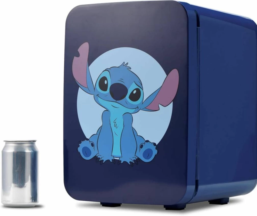 Ukonic Disney Stitch Mini Portable Fridge 10L for Bedroom, Office, Dorm - AC/DC Powered Cooler for Drinks & Snacks, Holds 15 Cans, Perfect Gift for Disney Fans