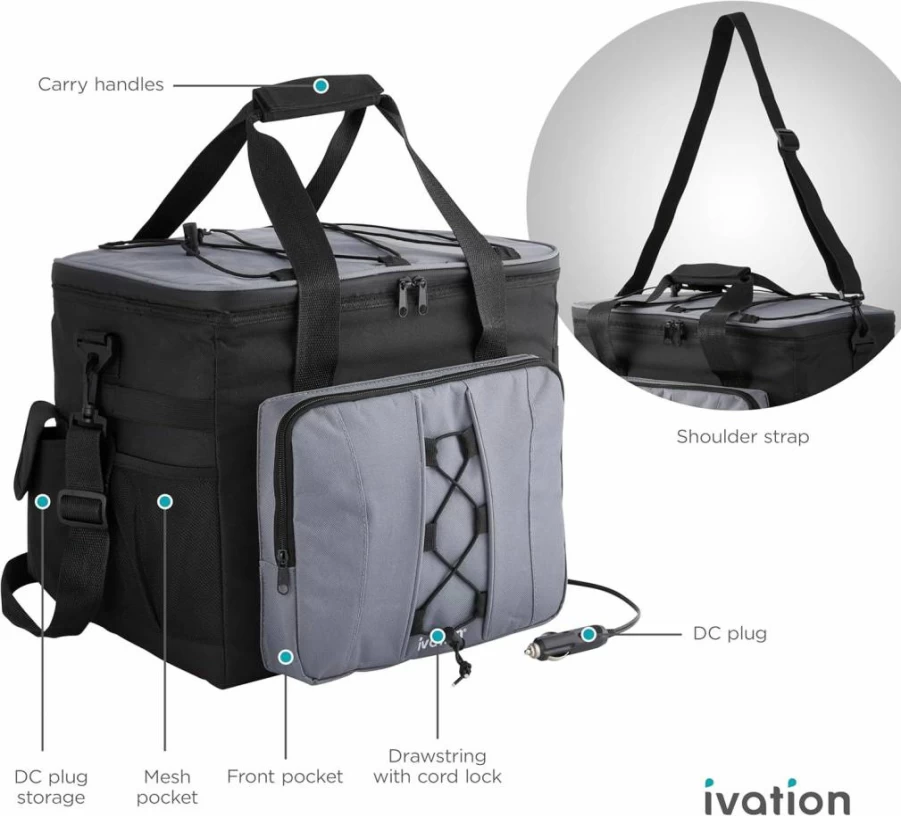 Ivation 18L Portable Electric Cooler Bag - 12V Car Travel Cooler with Shoulder Strap & Storage Pocket for Camping, Trucks & RVs