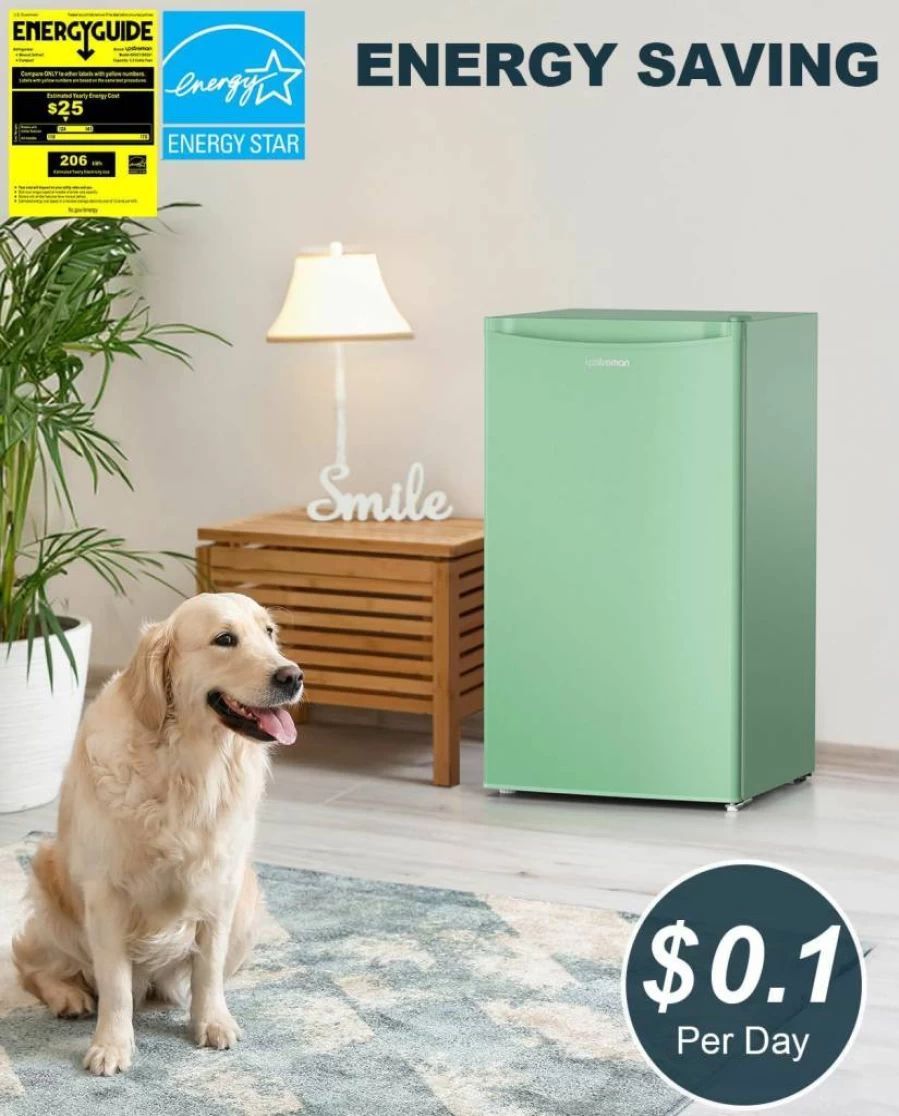 Upstreman 3.2 Cu.Ft Single Door Mini Fridge with Freezer, Adjustable Thermostat, Compact Refrigerator for Dorm, Office, Bedroom, Black BR321
