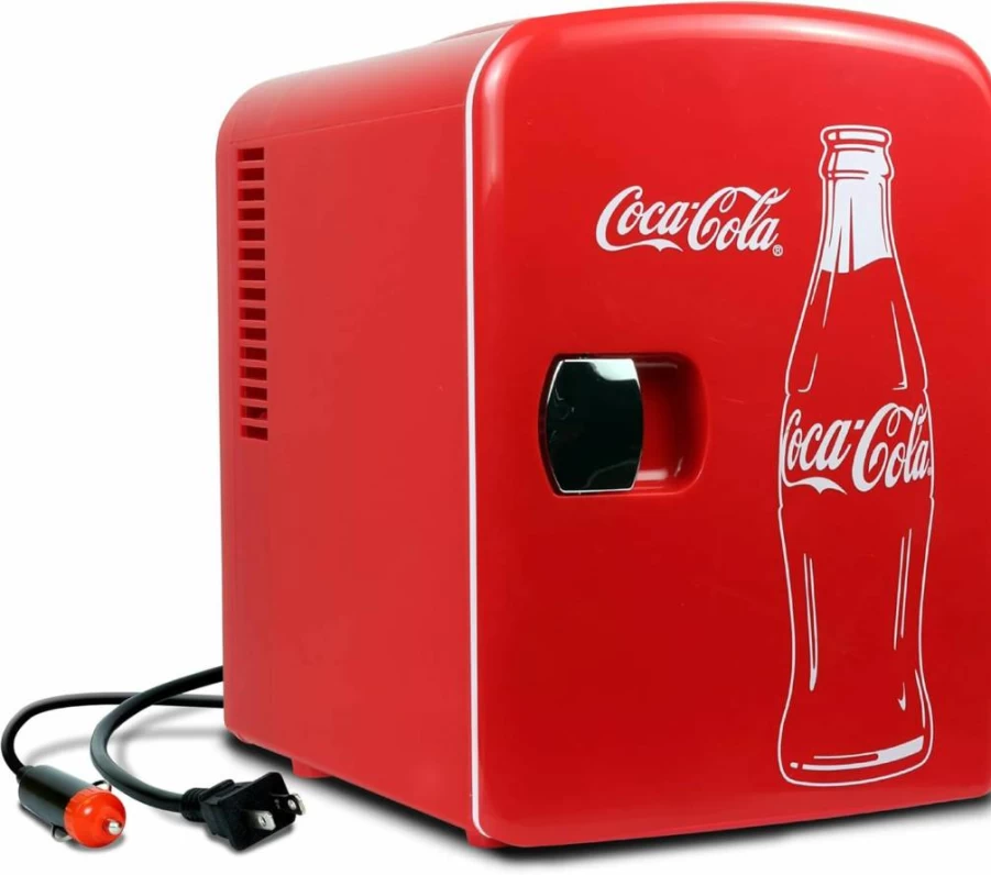 Koolatron 6-Can Portable Mini Fridge with 12V DC & 110V AC Power, Compact Travel Cooler for Drinks Snacks Cosmetics, Home Office Dorm Car Red Cooler