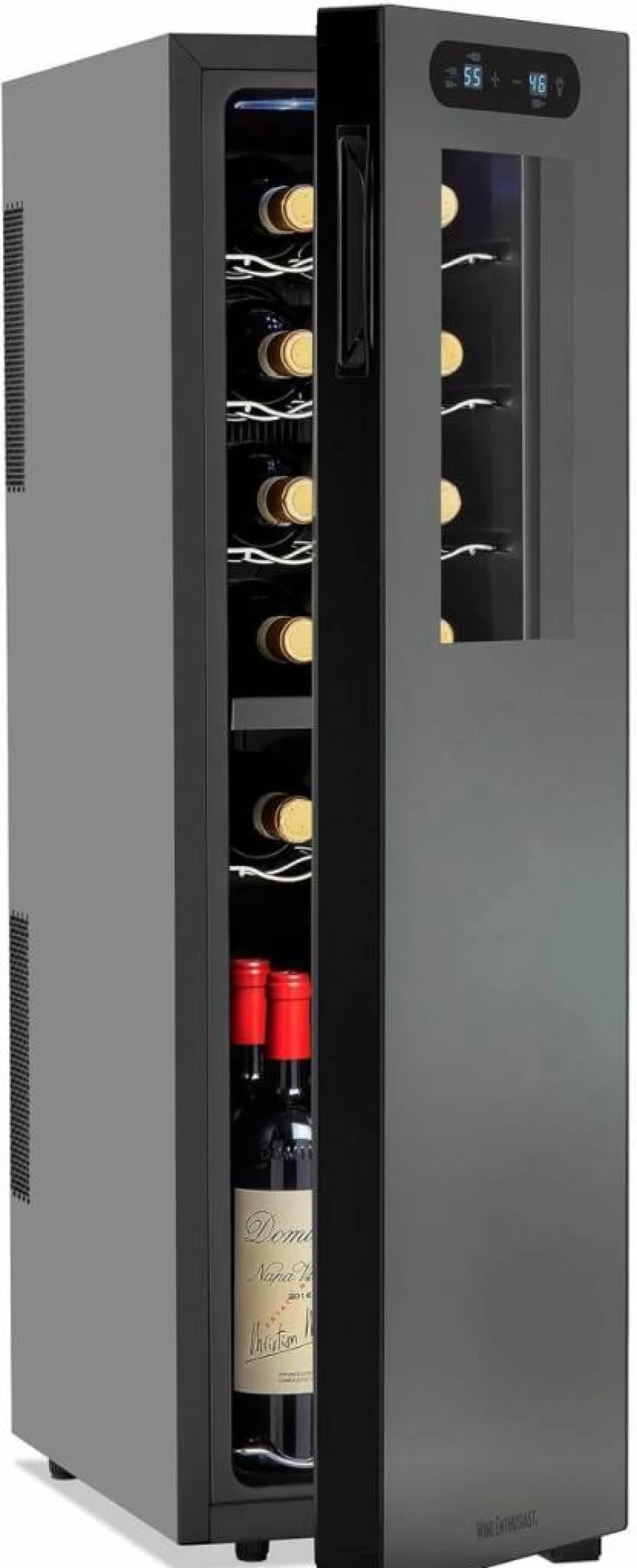 Wine Enthusiast 32-Bottle Dual Zone Wine Cooler - Freestanding Compressor Fridge with Digital Touchscreen, LED Display, Red & White Wine Storage, Matte Black Home Bar Refrigerator