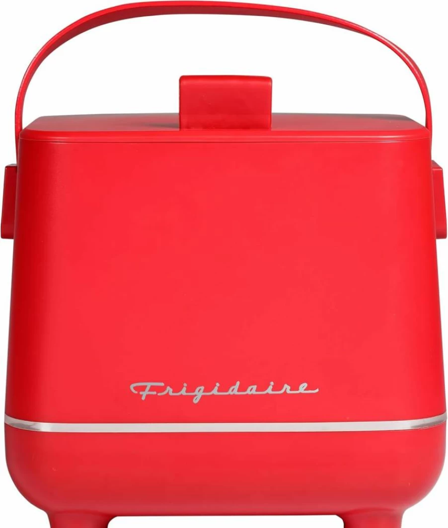 Frigidaire 6 Can Mini Fridge - Portable Cooler for Drinks, Food & Skincare, Car & Home Use with Wall/Car Adapter, Compact for Office, Dorm, Bedroom (Red)