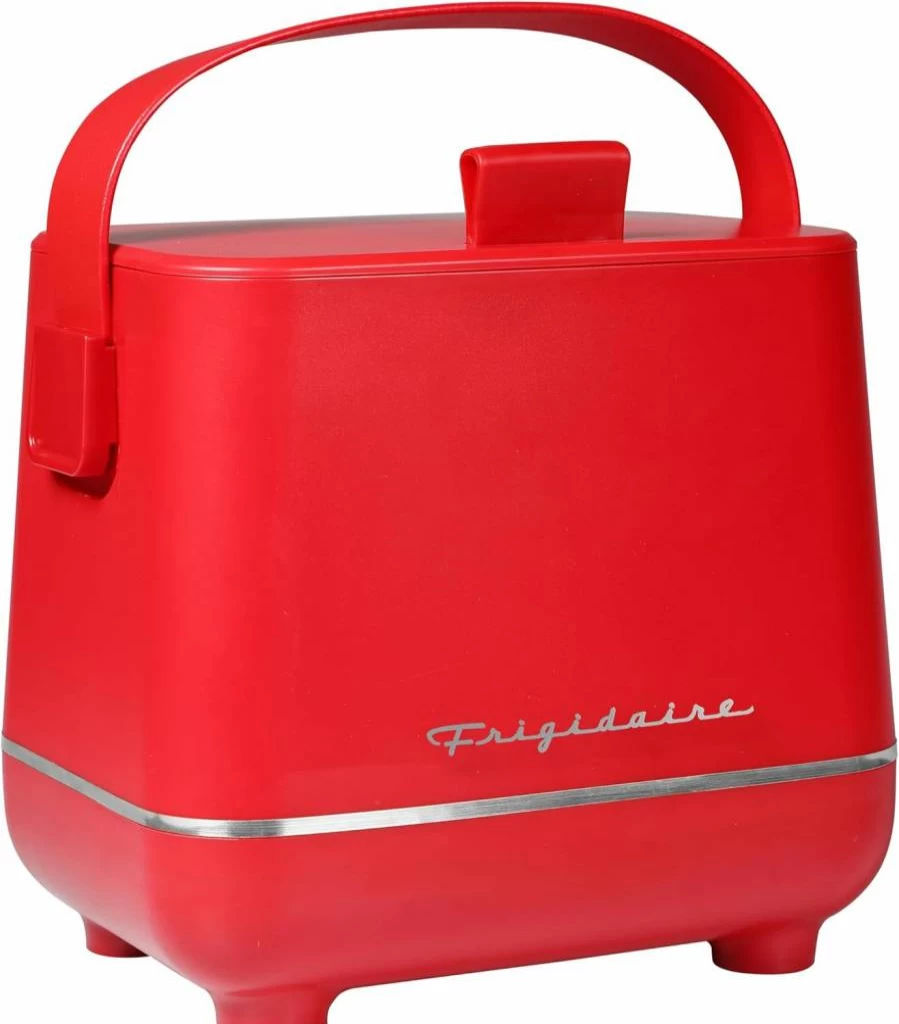 Frigidaire 6 Can Mini Fridge - Portable Cooler for Drinks, Food & Skincare, Car & Home Use with Wall/Car Adapter, Compact for Office, Dorm, Bedroom (Red)