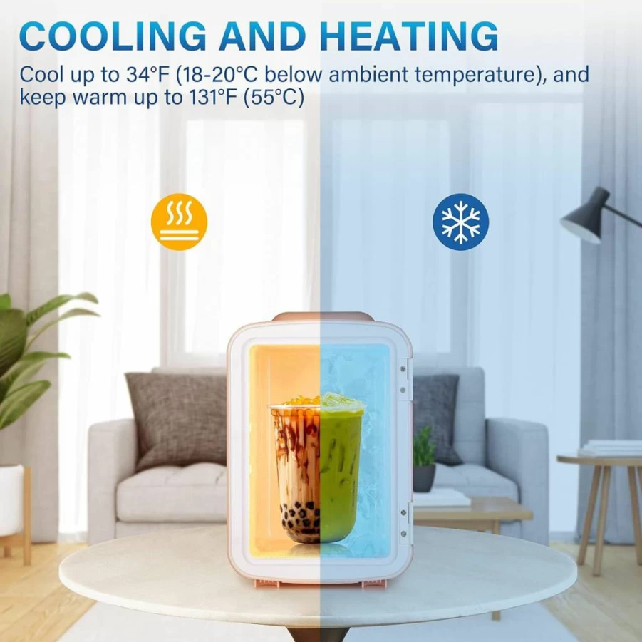 Simple Deluxe 4L Mini Fridge - Portable Cooler & Warmer for Skincare, Beverages, Cosmetics | Freon-Free, Compact Design for Bedroom & Office | White