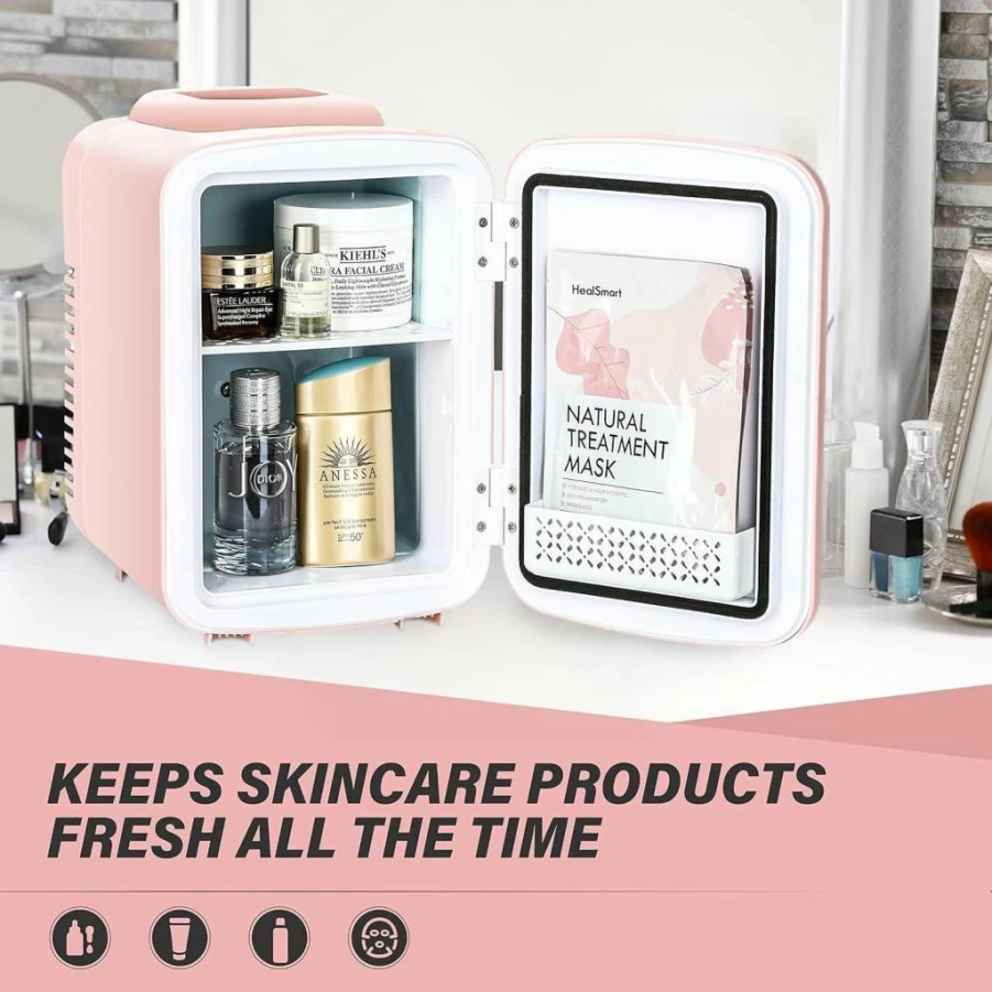 YSSOA 4L Pink Mini Fridge - Portable Cooler and Warmer for Drinks, Food, Skincare | Freon-Free Eco-Friendly Compact Refrigerator for Office, Home, Dorm