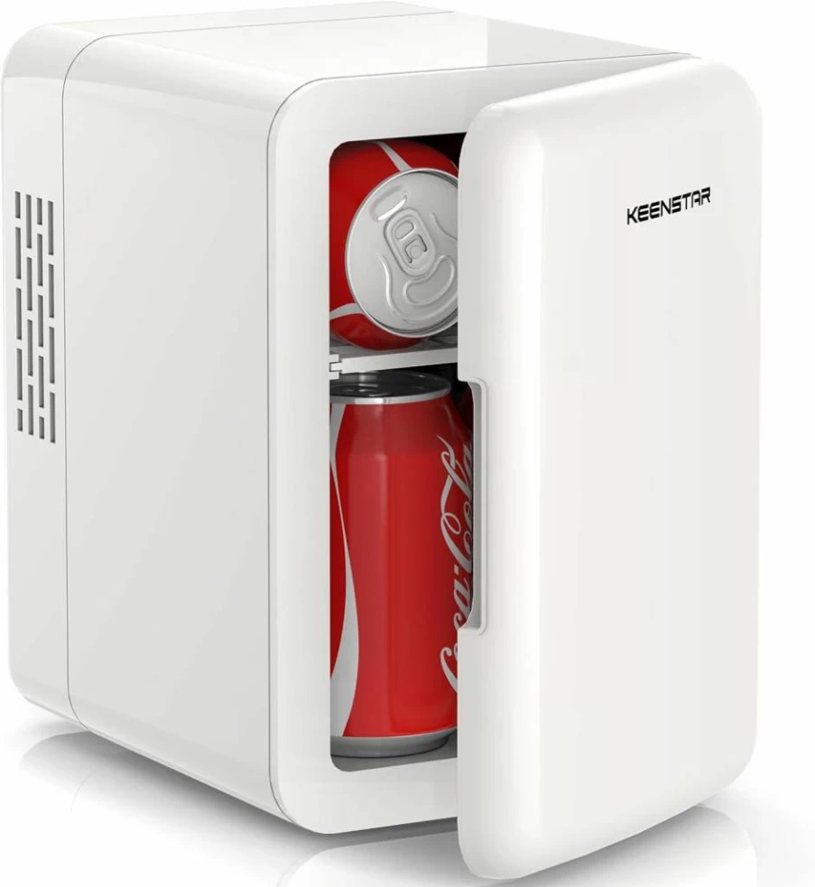 KEENSTAR Mini Skincare Fridge with LED Mirror - 4L Portable Cooler & Warmer for Cosmetics, Food, Bedroom, Office, Dorm, Car - White Personal Beauty Refrigerator