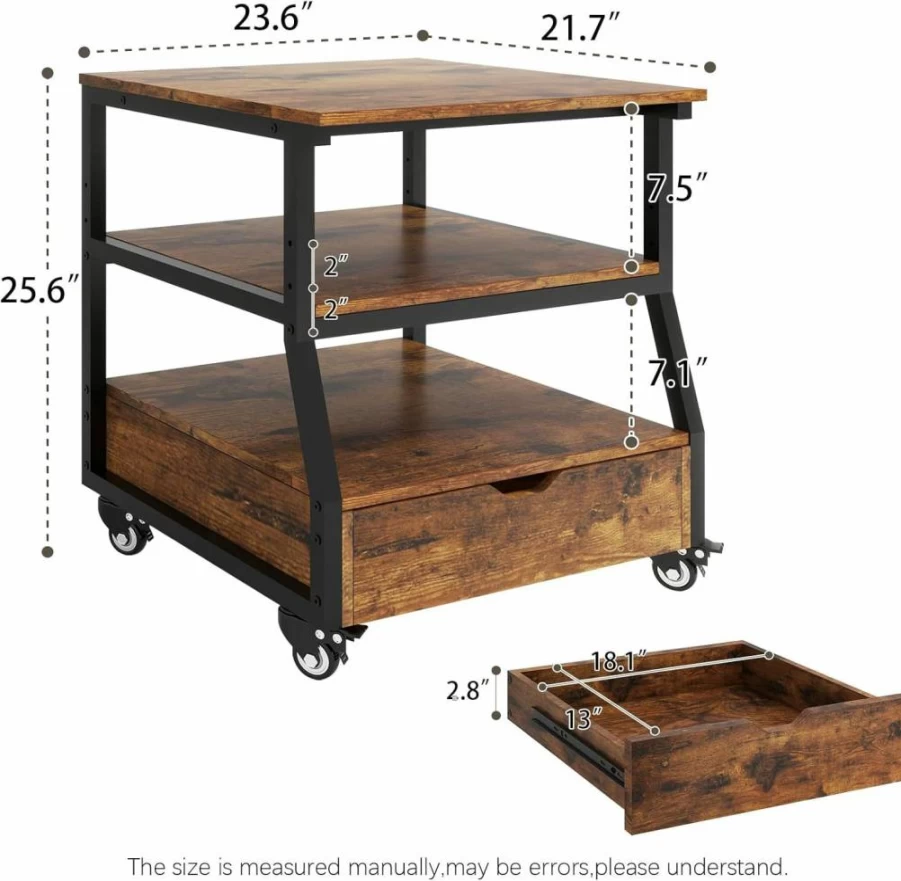 PUNCIA 23.6" x 21.7" Mini Fridge Stand with Wheels, Heavy Duty Mobile Cart with Drawers, Large Storage Appliance Platform for Dorm, Apartment, Office, Bedroom