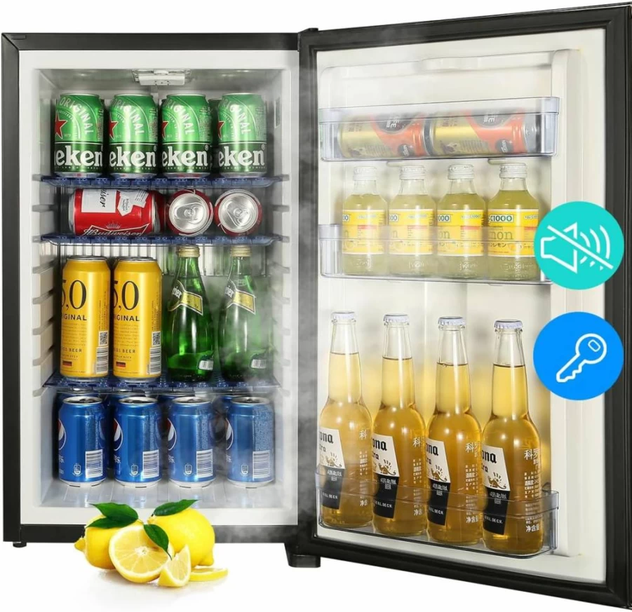 HIPOPLLER 1.07 Cu.Ft Mini Fridge for Bedroom, Dorm, Office & RV - Ultra Quiet, Lockable, Compact Refrigerator with Noise Absorption Technology - Black