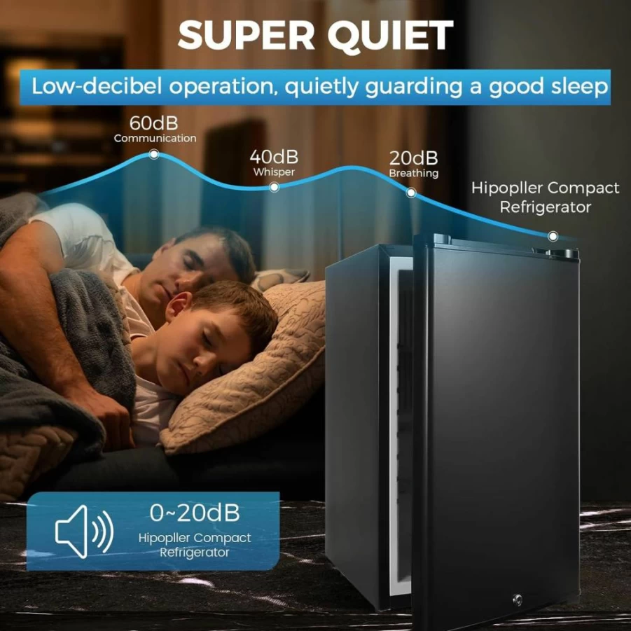 HIPOPLLER 1.07 Cu.Ft Mini Fridge for Bedroom, Dorm, Office & RV - Ultra Quiet, Lockable, Compact Refrigerator with Noise Absorption Technology - Black