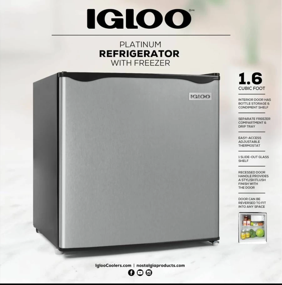 Igloo 2.6 Cu.Ft. Black Compact Refrigerator with Freezer, Ideal for Dorm, Office, or Home Use, Energy Efficient, 2 Adjustable Shelves