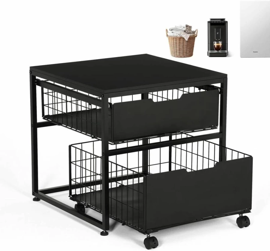 KELIXU 21.7" Mini Fridge Stand with Wheels & Storage Drawer - Heavy Duty Mobile Cabinet for Dorm, Office, Home - 300 Lbs Capacity Black Appliance Cart