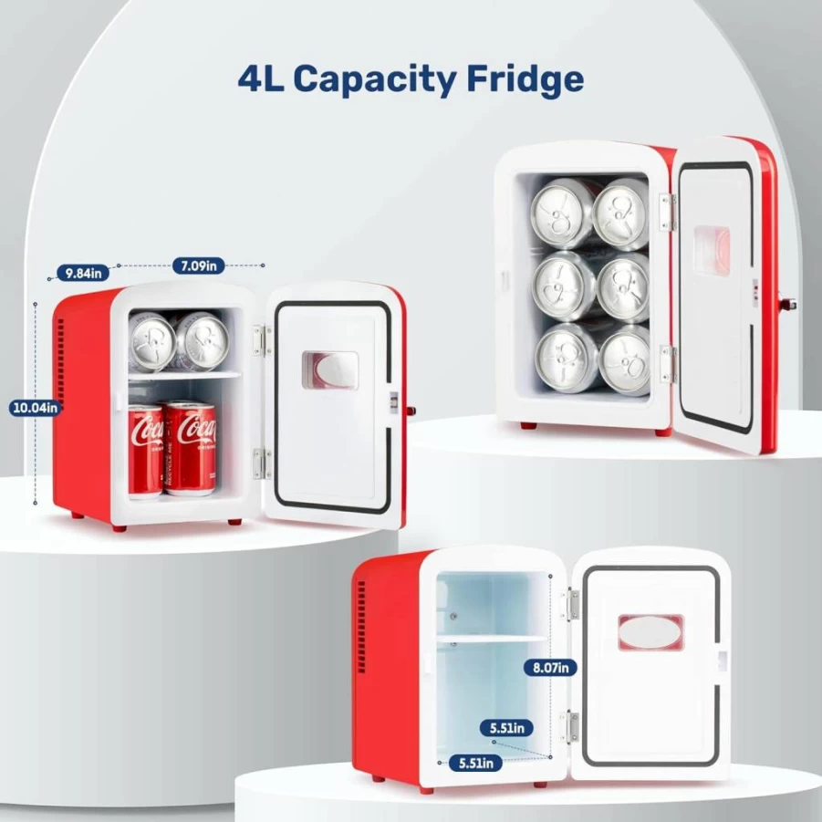 Simple Deluxe 4L/6 Can Mini Fridge - Portable Cooler & Warmer for Skincare, Cosmetics, Beverages, Food - Compact Freon-Free Refrigerator in Black