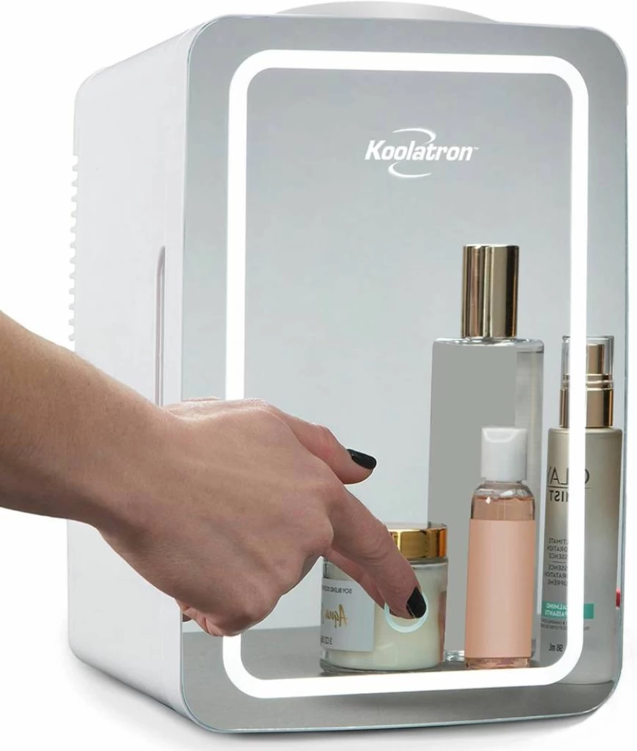Koolatron 6L Portable Mini Fridge - 12V Cooler for Skincare, Cosmetics, Drinks & Snacks, LED Makeup Mirror, AC/DC Power for Bedroom, Office, Dorm Desk