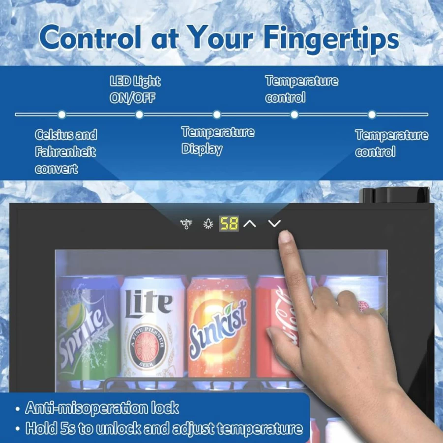 Clickoods 3.2 Cu.Ft Mini Beverage Fridge with Glass Door - Digital Temperature Control for Beer, Wine, Soda - Perfect for Home, Office, or Bar