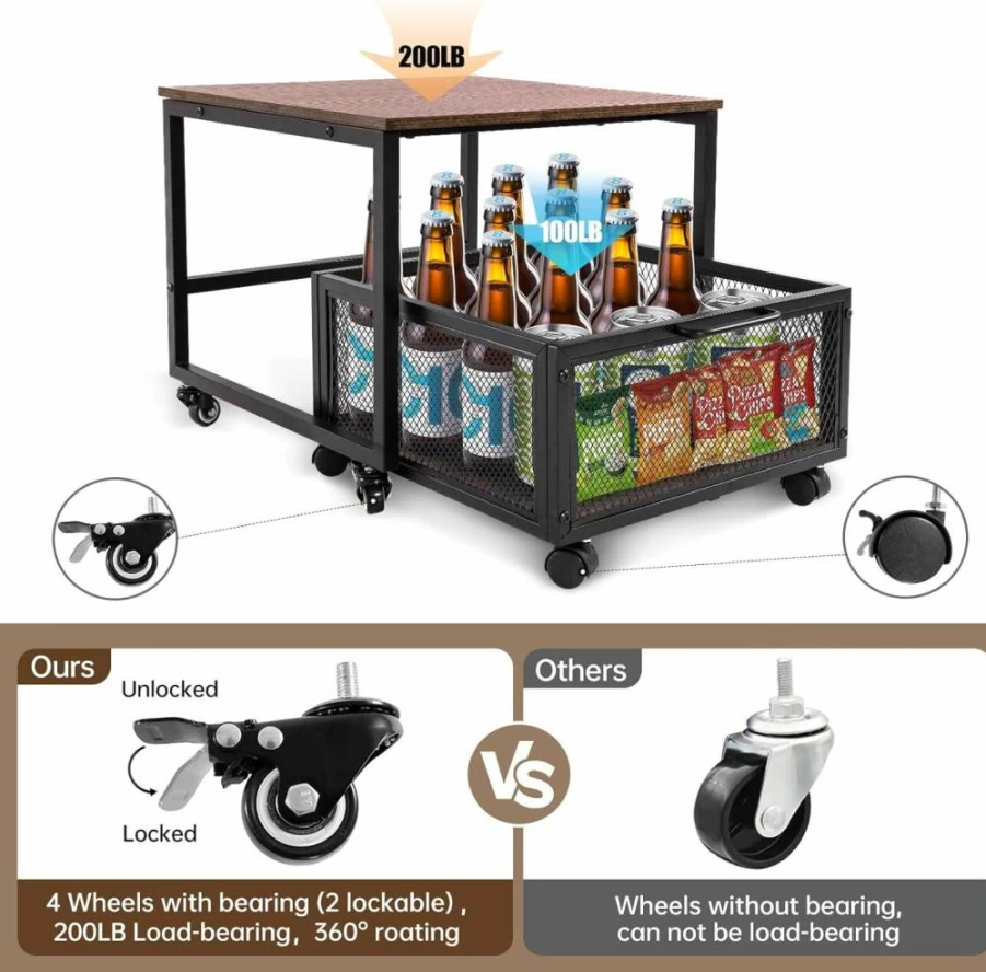CREMANT 4-Tier Mini Fridge Stand with Lockable Wheels, 200Lb Capacity Rolling Storage Cart for Compact Refrigerators in Kitchen, Bedroom, Office - 360° Rotating Metal Frame with Bearing Casters