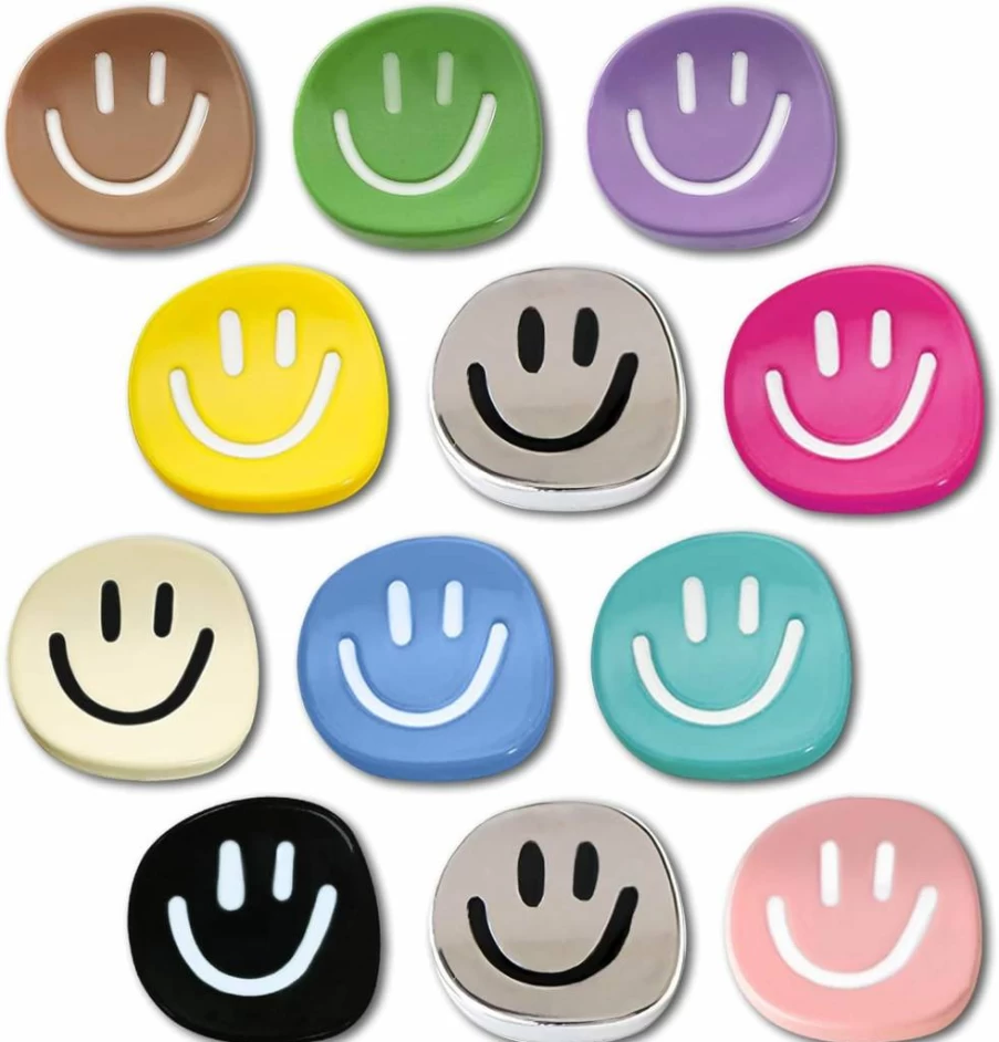 DIFIT 12-Piece Mini Resin Fridge Magnets Set - Colorful Smiley Face Decor for Refrigerator, Whiteboard, Locker & Kitchen (12 Assorted Colors)