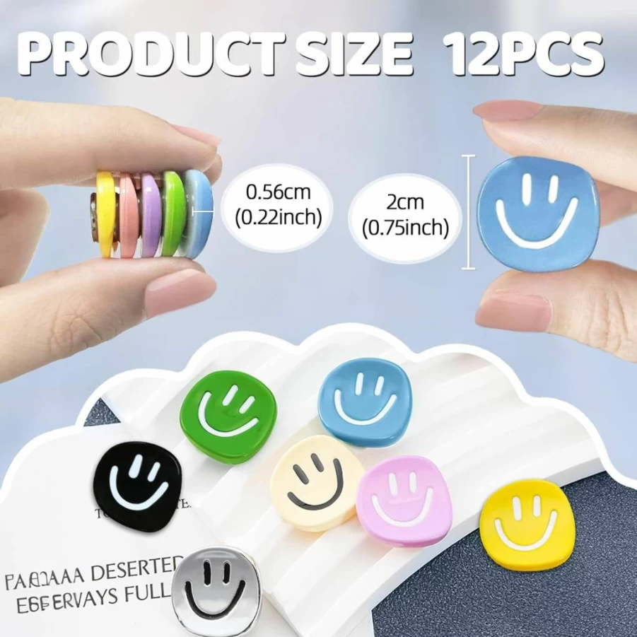 DIFIT 12-Piece Mini Resin Fridge Magnets Set - Colorful Smiley Face Decor for Refrigerator, Whiteboard, Locker & Kitchen (12 Assorted Colors)