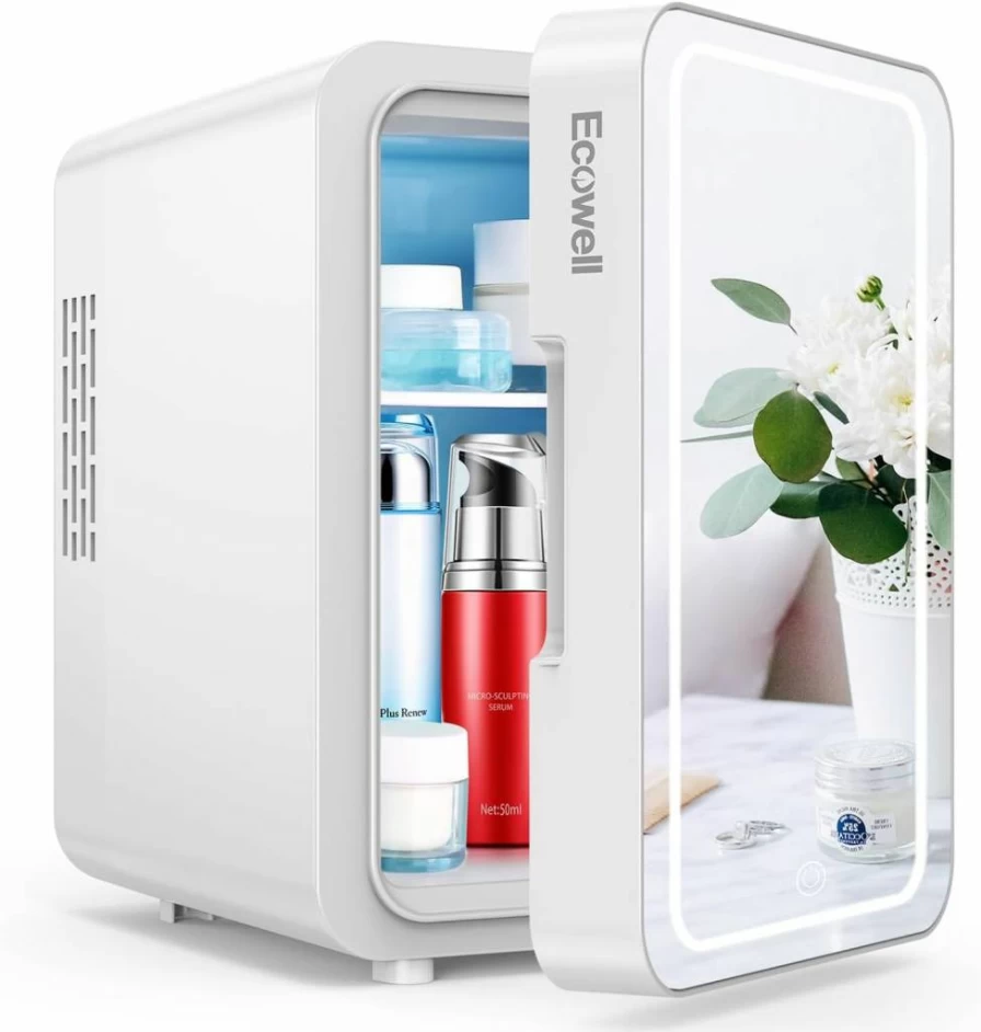 ECOWELL Mini Skincare Fridge 4L/6 Can Portable Refrigerator for Bedroom, Office, Dorm, Car - Compact Cosmetic Cooler for Makeup, White