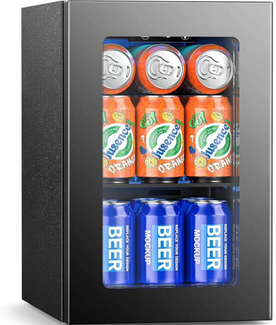 Joy Pebble 1.3 Cu.Ft Beverage Cooler - 12 Bottle 55 Can Mini Fridge with Glass Door, Adjustable Shelves for Beer, Wine, Drinks, Freestanding Compact Refrigerator