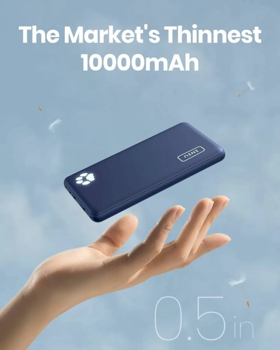 INIU 10000mAh USB-C Power Bank - Slim Portable Charger for iPhone 16/15/14, Samsung Galaxy S22/S21, iPad, Fast 5V/3A External Battery Pack