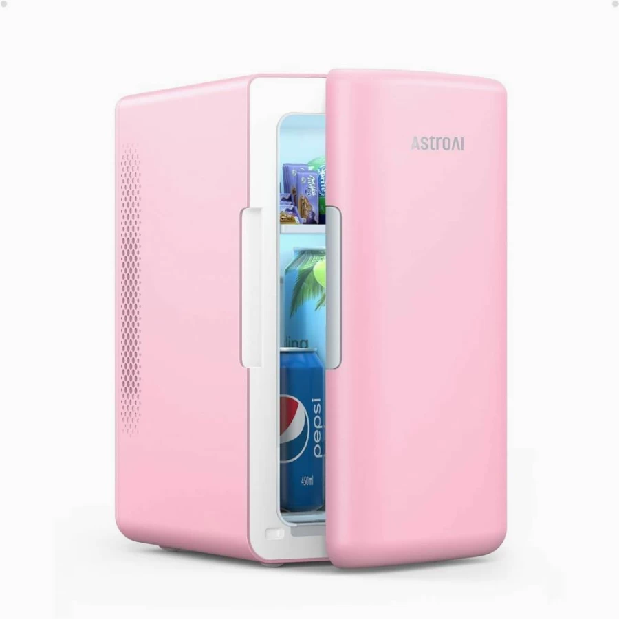 AstroAI Mini Fridge 2.0 Gen - 6L Portable Thermoelectric Cooler & Warmer for Skincare, Makeup, Beverages (8 Cans) - 110V AC/12V DC, Compact for Bedroom, Office, Dark Black