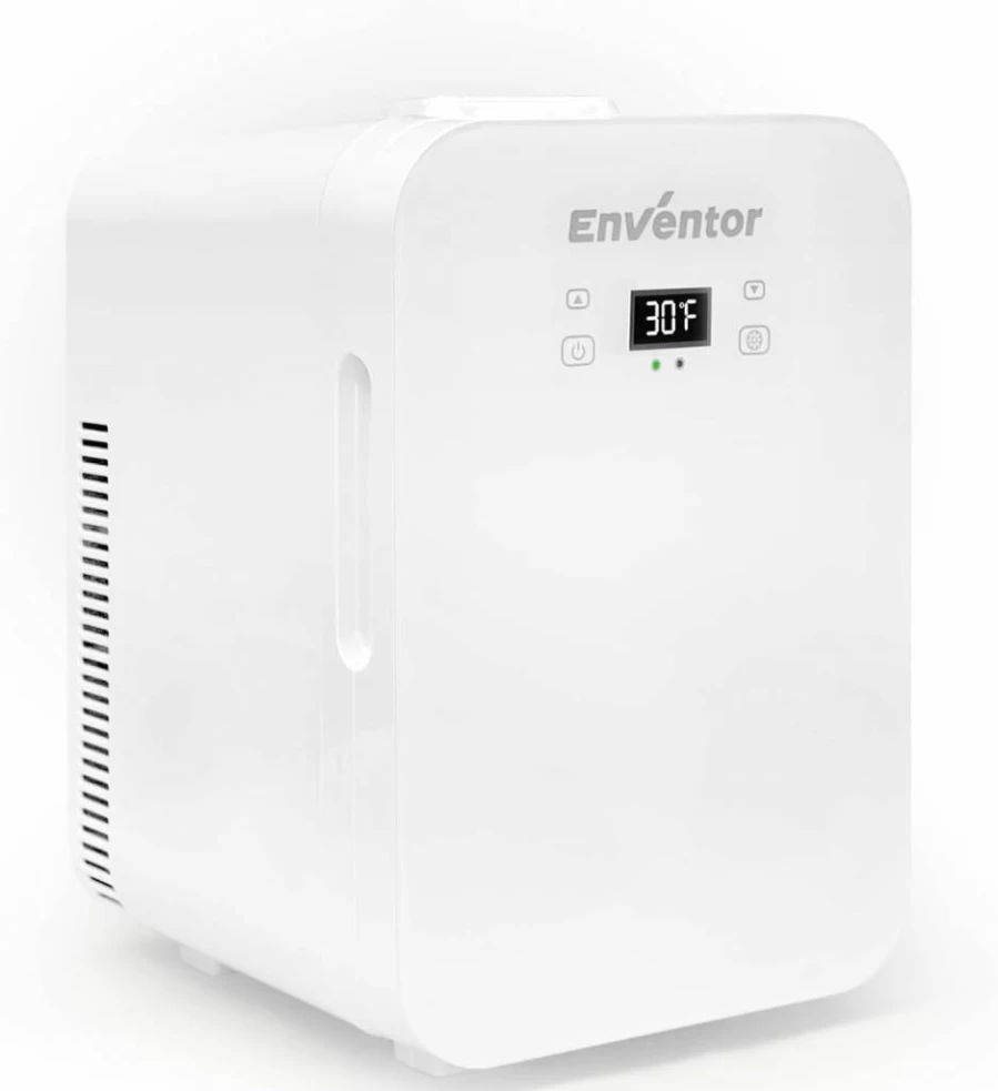 Enventor 10L Portable Skincare Fridge - Thermoelectric Cooler & Warmer with LCD Display for Cosmetics, Food, Office & Car (White) 120V AC/12V DC