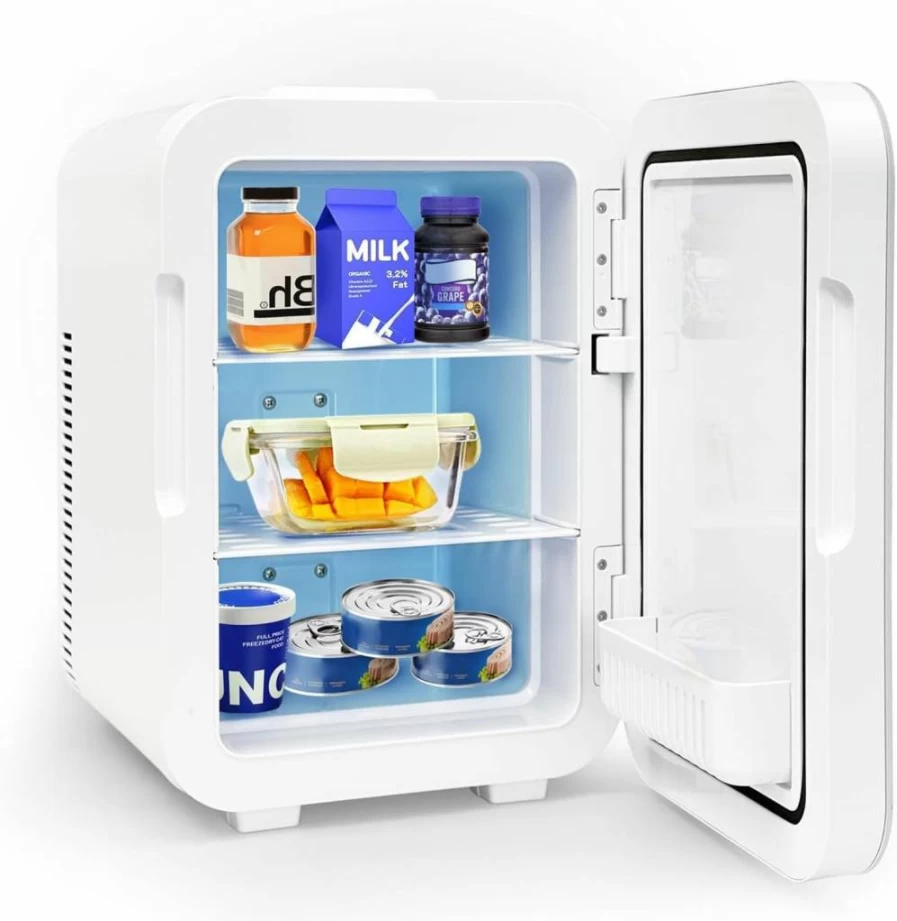 Enventor 10L Portable Skincare Fridge - Thermoelectric Cooler & Warmer with LCD Display for Cosmetics, Food, Office & Car (White) 120V AC/12V DC