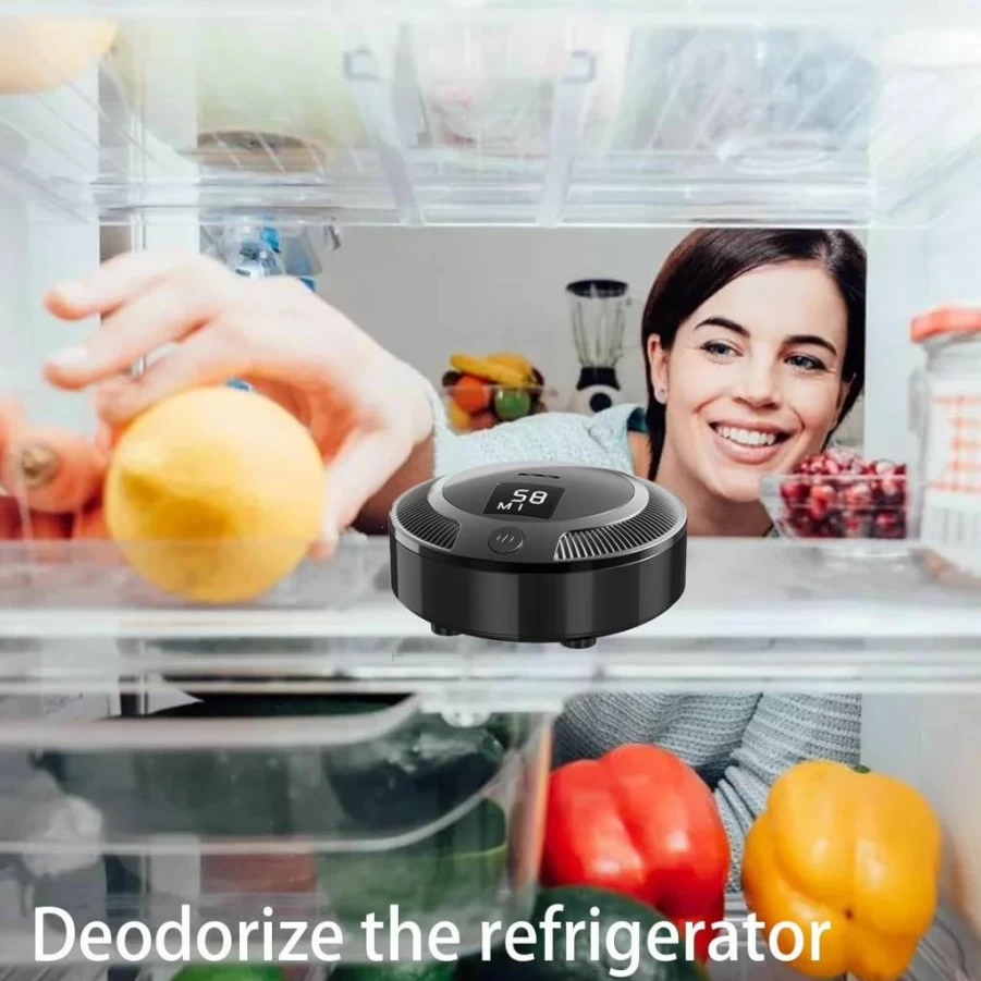 AIRPROSSING Portable Air Purifier with Ozone Purification, 3-Speed Rechargeable Deodorizer for Car, Bedroom, Shoe Cabinet, and Refrigerator - White Mini Screen Design