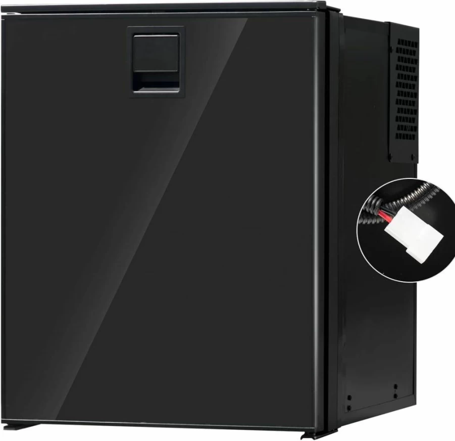 Smad 3.0 Cu.Ft. 12V/24V Portable Car Refrigerator with Freezer for RV, Truck, SUV, Van, Boat, and Camping - Reversible Door, LED Light, Recessed Handle, Black