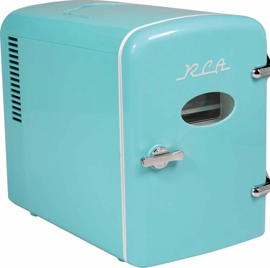 RCA RMIS129-BLUE Mini Retro 6 Can Beverage Refrigerator - 0.14 Cu Ft Compact Cooler, Blue