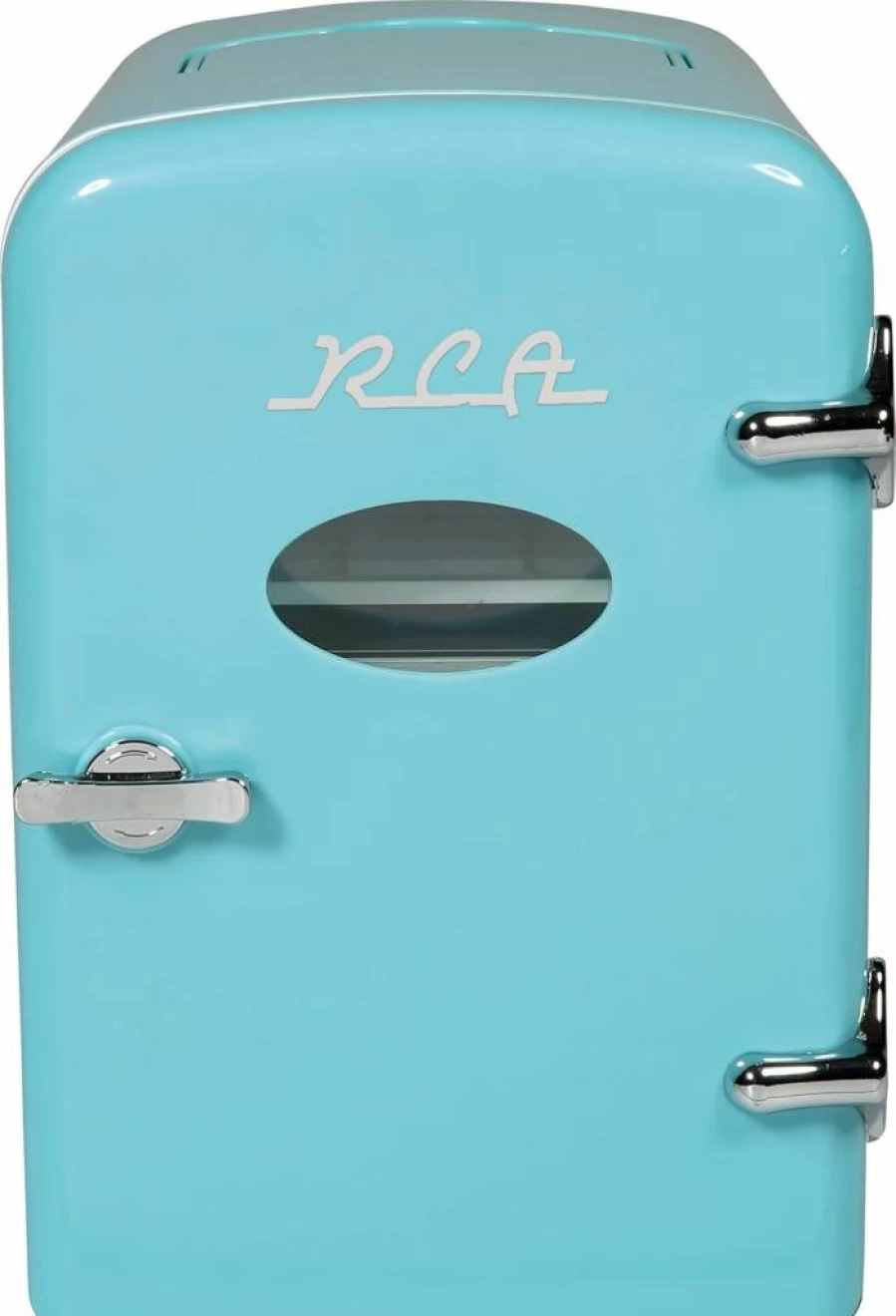 RCA RMIS129-BLUE Mini Retro 6 Can Beverage Refrigerator - 0.14 Cu Ft Compact Cooler, Blue
