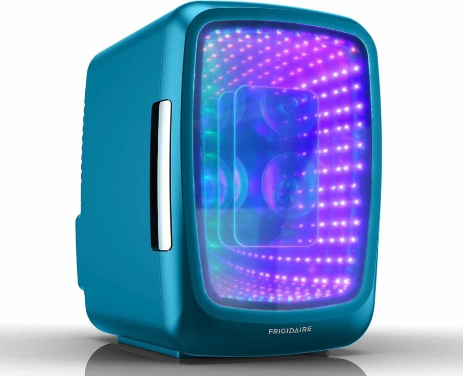 Frigidaire 1.7 Cu Ft Blue LED Mini Fridge with Glass Door for Gaming Room - Energy Efficient Beverage Cooler
