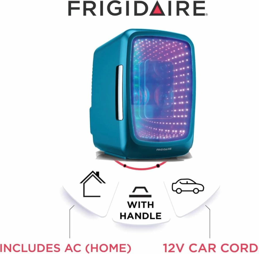 Frigidaire 1.7 Cu Ft Blue LED Mini Fridge with Glass Door for Gaming Room - Energy Efficient Beverage Cooler