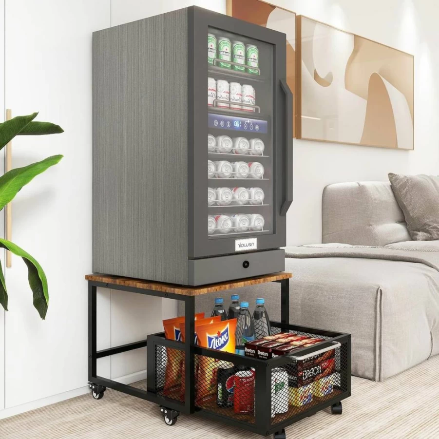 PUNCIA 19.7x23.6 Inch Rolling Mini Fridge Stand with Lockable Wheels, Heavy Duty Storage Cart for Dorm, Office, Apartment, and Bedroom - Sturdy Appliance Platform