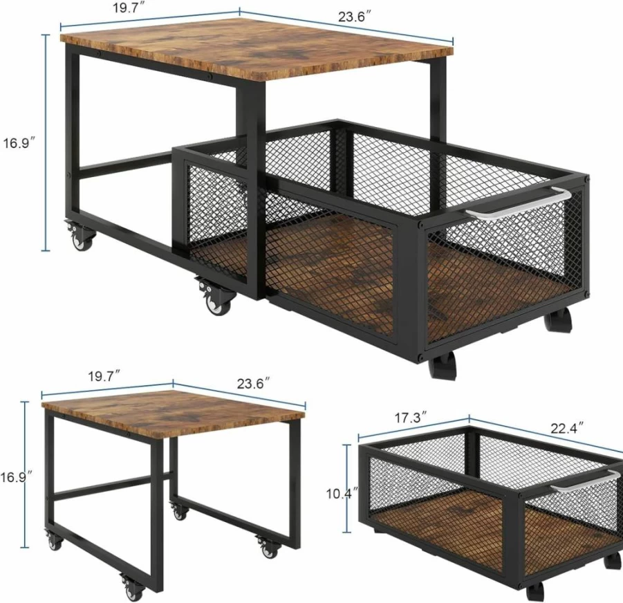 PUNCIA 19.7x23.6 Inch Rolling Mini Fridge Stand with Lockable Wheels, Heavy Duty Storage Cart for Dorm, Office, Apartment, and Bedroom - Sturdy Appliance Platform