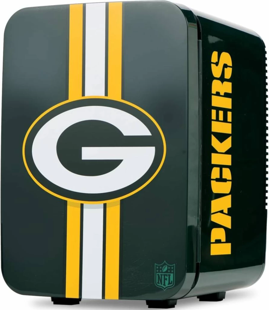 Ukonic 10L Portable Mini Fridge - Green Bay Packers NFL Officially Licensed Cooler, AC/DC Power for Car, Office, Tailgates, Home with Team Logo & Colors