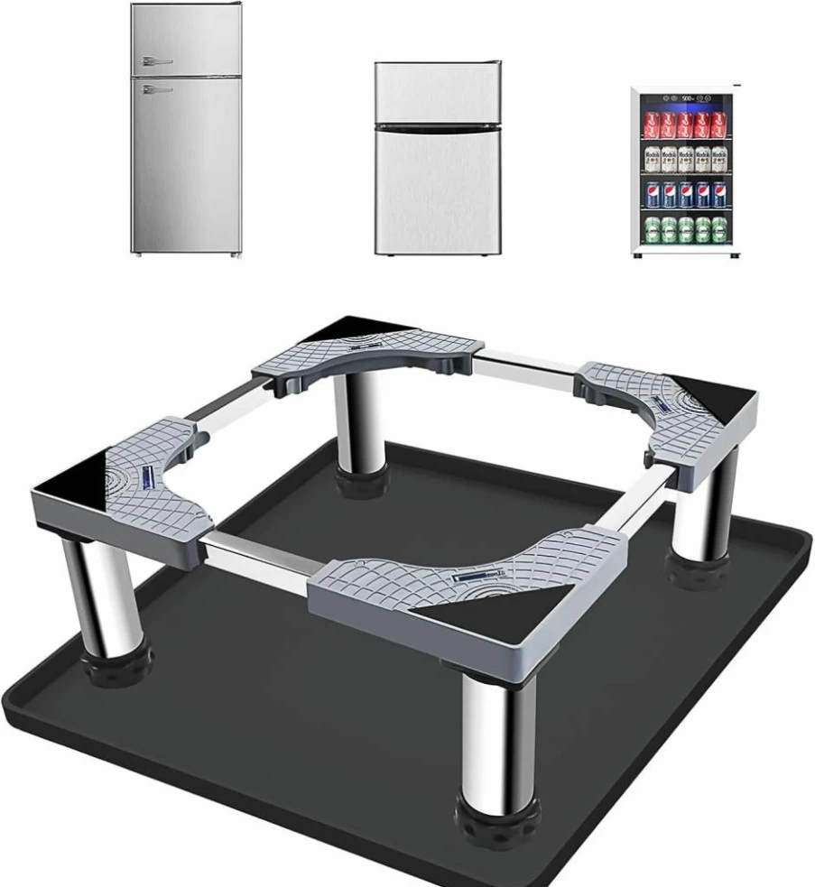 TOHONFOO Universal Mini Fridge Stand with Non-Slip Silicone Mat, 24x24 Inch Adjustable Appliance Base with 4 Sturdy Feet, Leak-Proof Drip Pan for Refrigerator, Washer, Dryer Protection