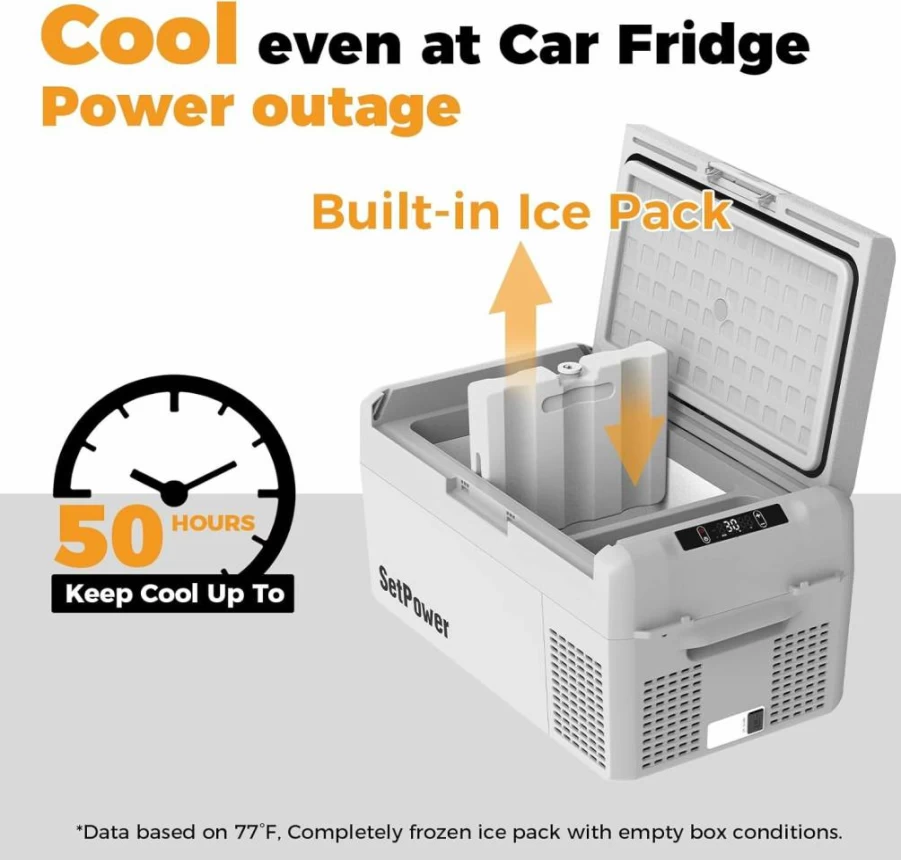Setpower FC15 12V/24V Portable Car Refrigerator Freezer - 15L (15.8Qt) Dual-Power Electric Cooler with AC/DC, Fast Cooling -4°F to 68°F, Compact Fridge for Vehicles & Travel (Black & Grey)
