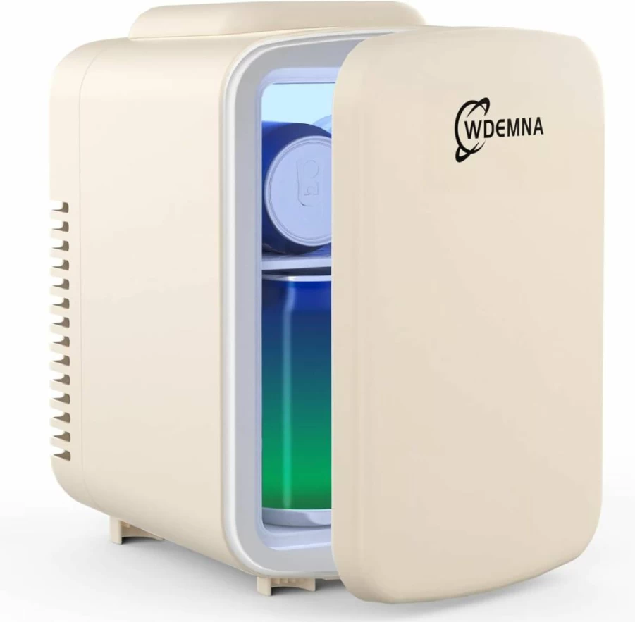 Wdemna 4L Mini Skincare Fridge - Portable Thermoelectric Cooler & Warmer for Beauty, Makeup, Bedroom, Dorm, Office, Car (Ivory White, AC/DC Powered)