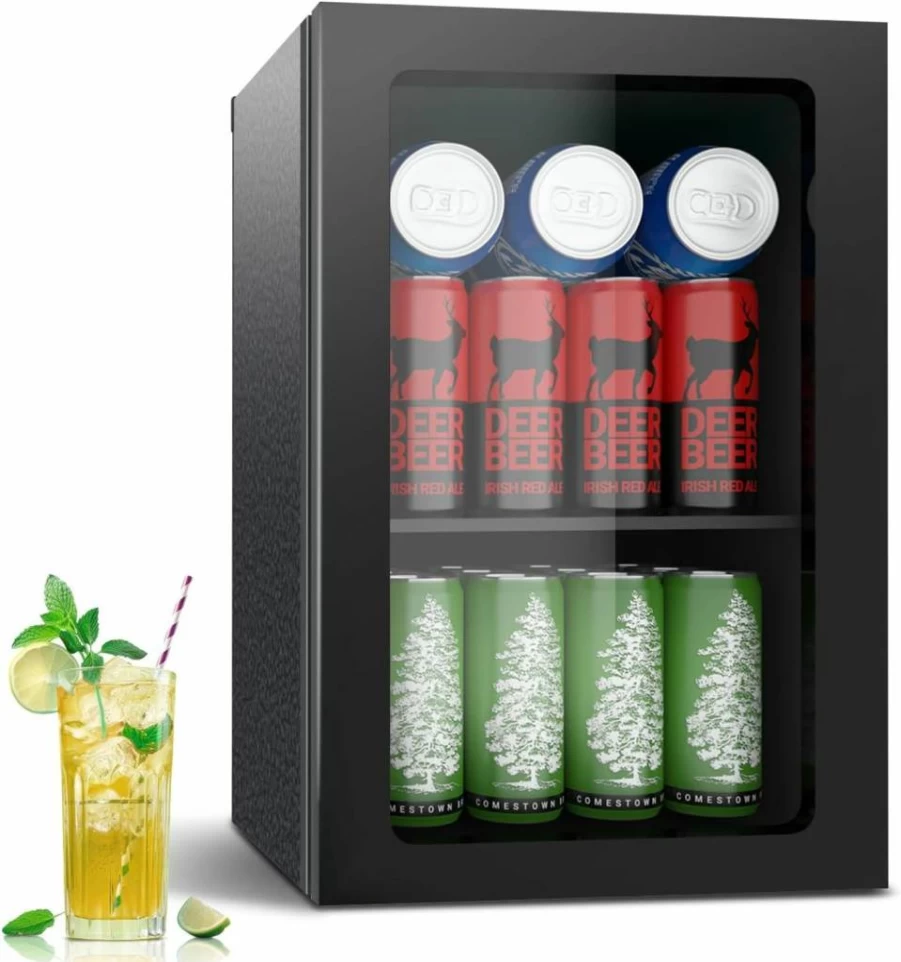 Stopsad 20 Can Mini Fridge - 0.9 Cu Ft Beverage Cooler with Adjustable Shelves, Temperature Control for Beer, Wine & Soda - Compact Front View Door Refrigerator