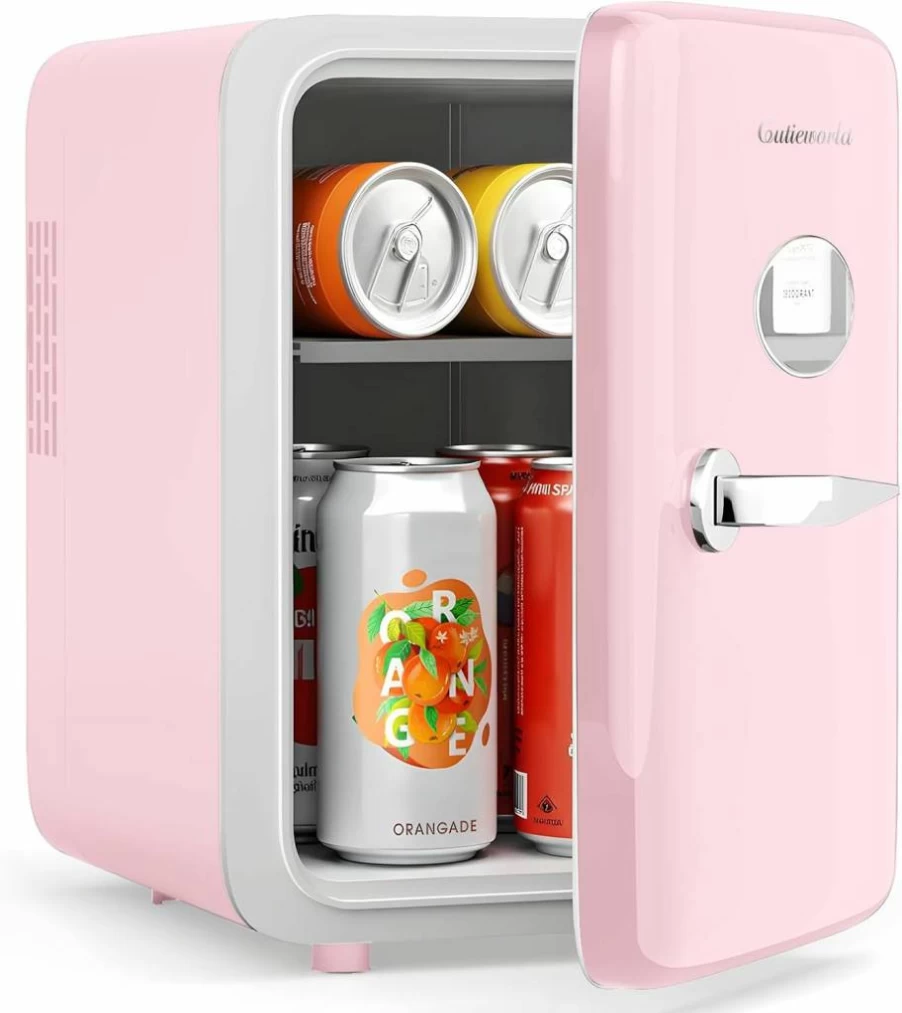 CUTIEWORLD 4L Mini Skincare Fridge with LED Mirror - Portable Cooler & Warmer for Cosmetics, Food, Bedroom, Office, Dorm & Car - White