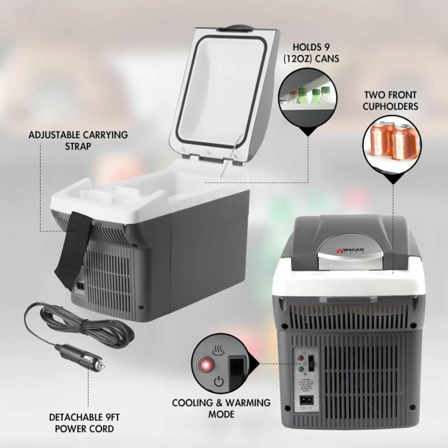 Wagan El6206 12V/24V Portable Thermoelectric Cooler and Warmer - 6 Quart (6 Liter) Car Fridge for RV, Camping, Travel - UL Listed Compact Electric Cooler