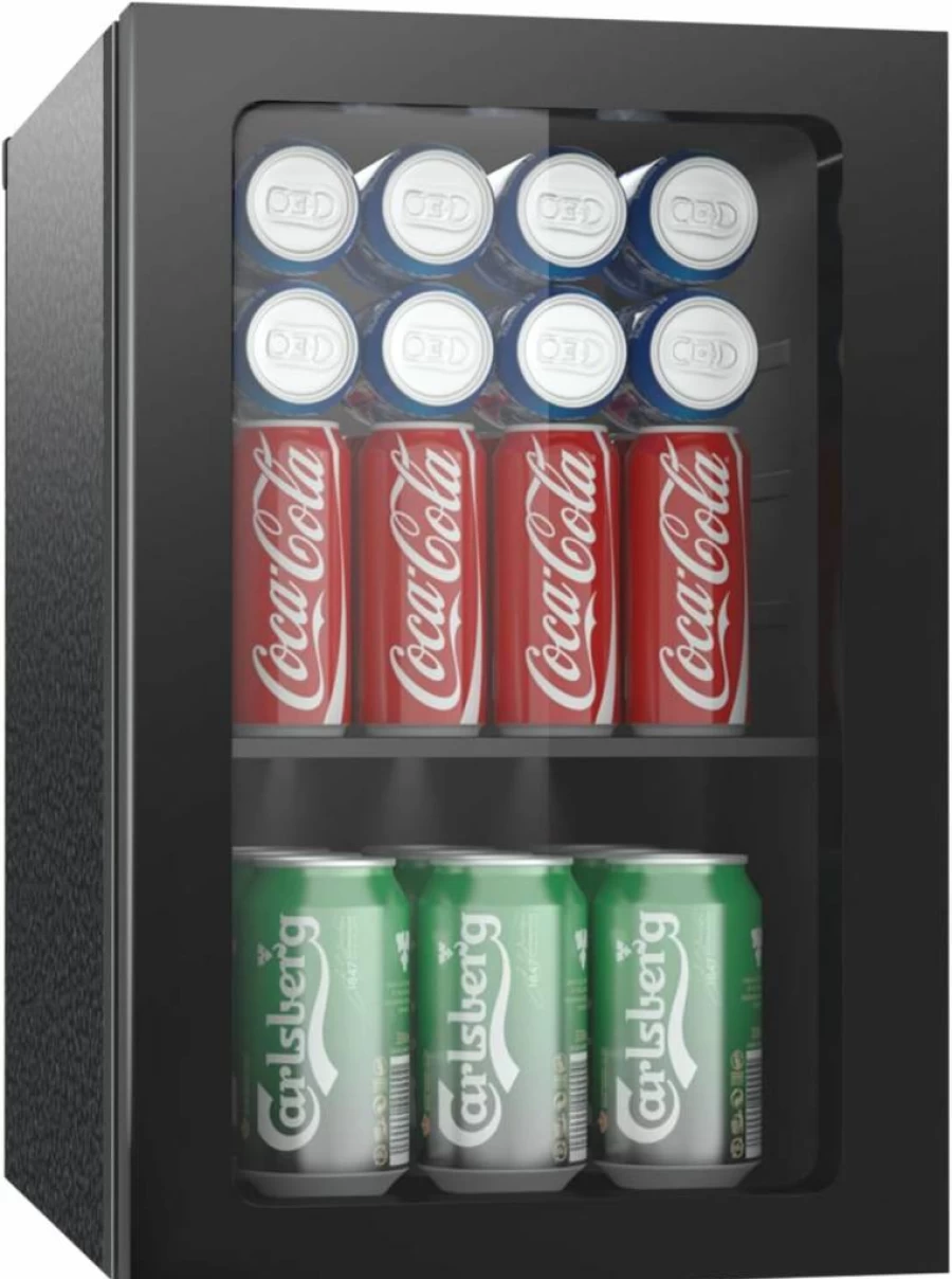Erivess 20 Can Mini Fridge - 0.9 Cu Ft Compact Beverage Cooler with Reversible Glass Door, Adjustable Shelves for Soda, Beer, Wine - Freestanding or Under Counter Small Refrigerator