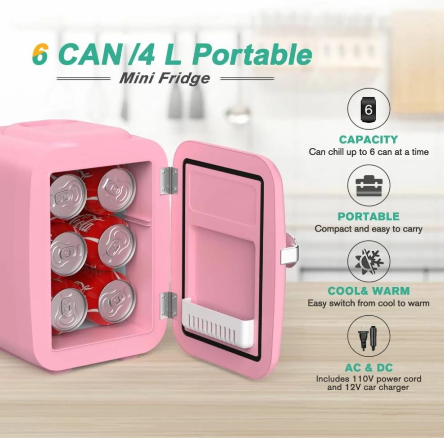 CROWNFUL 4L Mini Fridge - Portable Cooler and Warmer for Skincare, Cosmetics, Beverages, Food - Compact Personal Refrigerator for Bedroom, Office, Car, Dorm - ETL Certified White Mini Cooler
