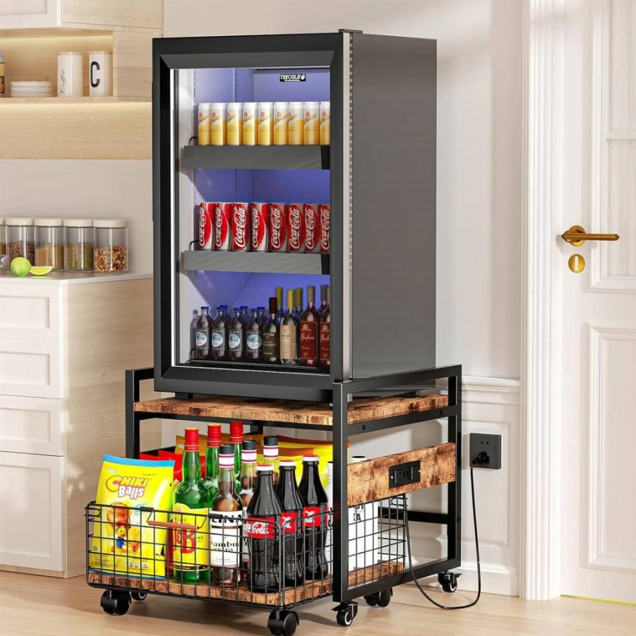 HOMIJIABRO Mini Fridge Stand with Wheels - 19.7x19.7 Inch Storage Cabinet, 220 Lbs Capacity, Charging Station for Home, Dorm, Office, Bedroom