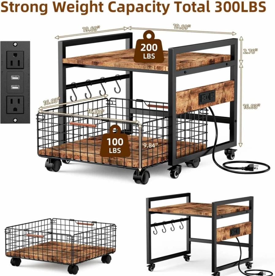 HOMIJIABRO Mini Fridge Stand with Wheels - 19.7x19.7 Inch Storage Cabinet, 220 Lbs Capacity, Charging Station for Home, Dorm, Office, Bedroom