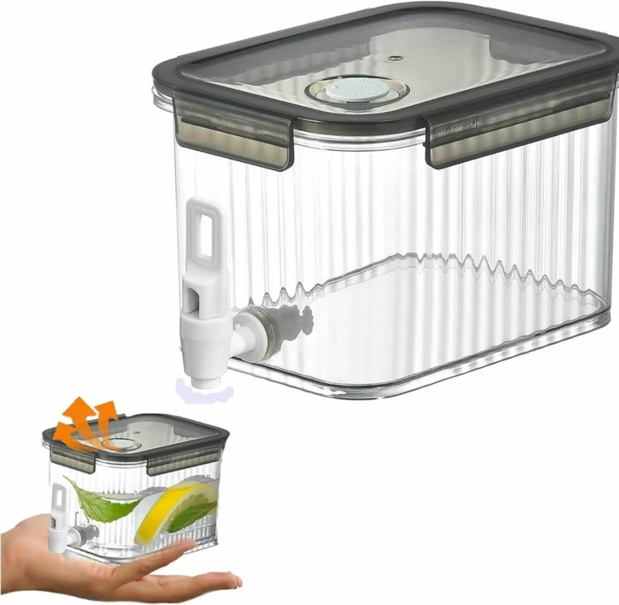 BEAULOOK 84 Oz Grey Plastic Beverage Dispenser With Spigot, Half Gallon Fridge Water Pitcher For Lemonade, Iced Tea, Milk & Juice, BPA-Free Drink Container