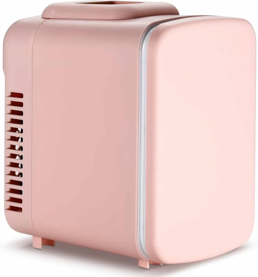 Simple Deluxe 4L Mini Fridge - Portable Cooler & Warmer for Skincare, Cosmetics, Drinks (6 Can Capacity) Freon-Free Compact Refrigerator in Pink