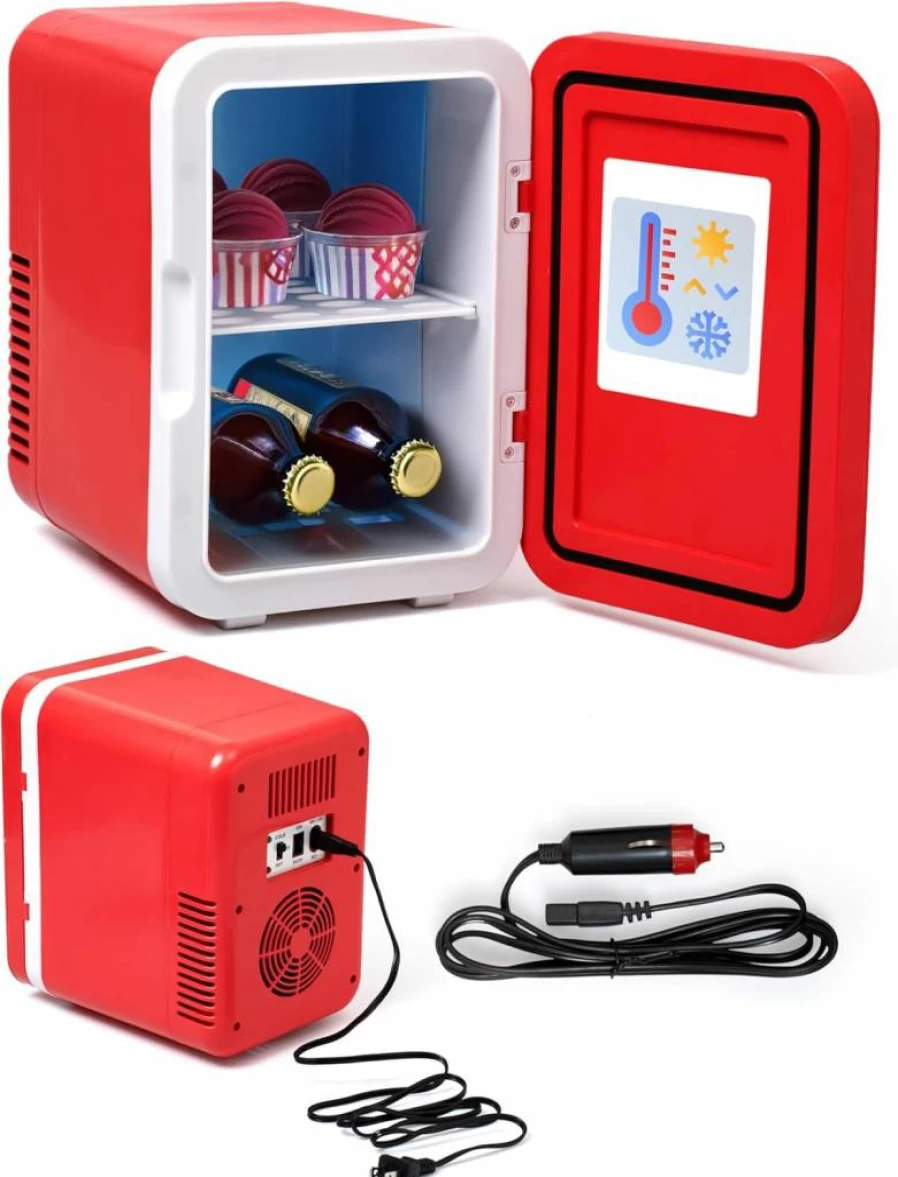 2 Lb. Depot Portable Mini Fridge for Car - 1 Gallon Compact Cooler & Warmer (20°F to 65°F) - Red Travel Fridge for Food, Drinks, Skincare - Energy Efficient Automotive Refrigerator